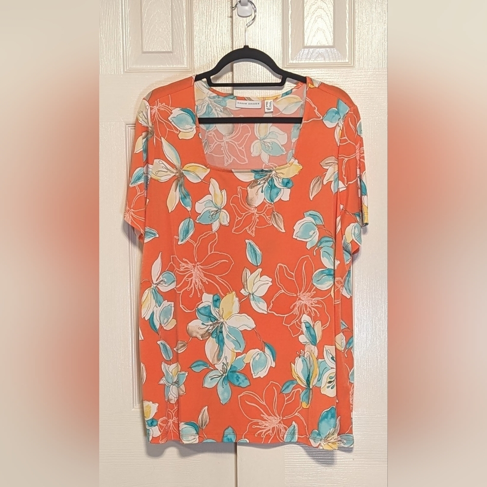 5/$25 Susan Graver Orange Floral Shirt
